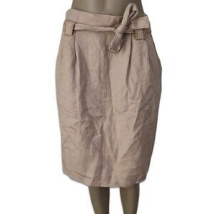 Molinari Belted Pencil Skirt Flax Linen Midi Tan Women's Size 42 US 6 NWT